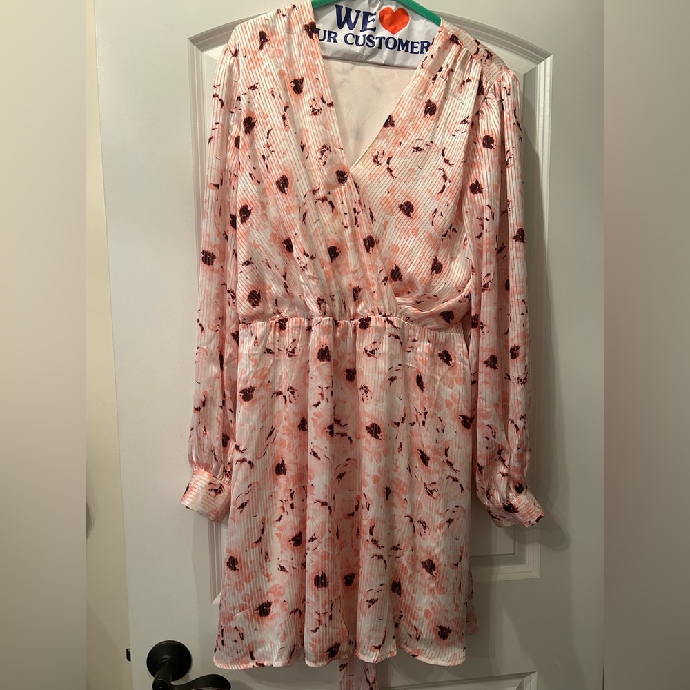 Express Pink and Red Floral Long Sleeve Dress